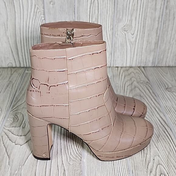 Kate Spade Barrett Croc Embossed Leather Platform Ankle Boots Womens 5.5 NEW - Picture 2 of 16